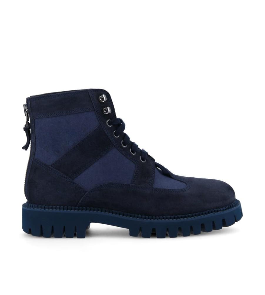 Cross Lace-up zipped boot - Suede leather/Canvas - Navy