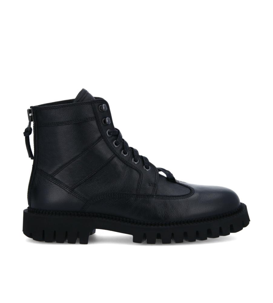 Lace-up zipped boot - Cross - Grained leather - Black