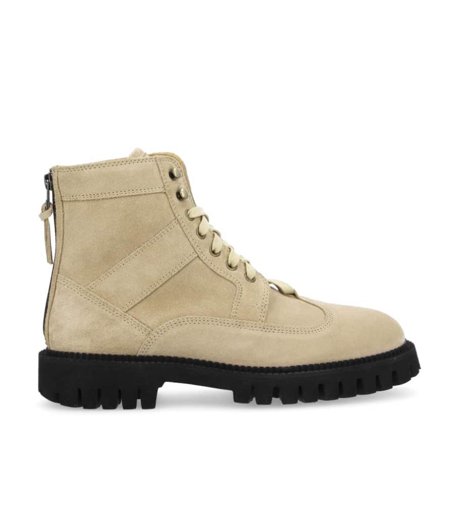 Lace-up zipped boot - Cross - Suede leather - Beige