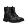 Lace up zipped boot with buckle - Cross - Grained leather - Black