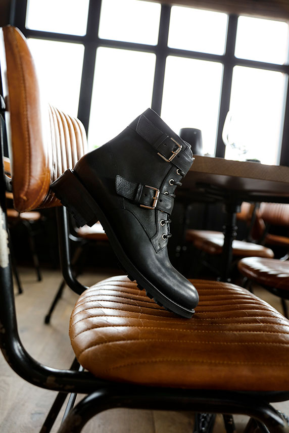 Boot biker en cuir grain